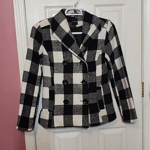 RAMPAGE BLACK AND WHITE CHRCKERED PEA COAT SZ M